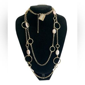 Chico's Gold Tone and Pink Rose Quartz Geometric Necklace